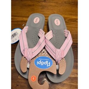 Floopi Flip Flop Women Size 9 Pink Grey Canvas Trim Yoga Mat New